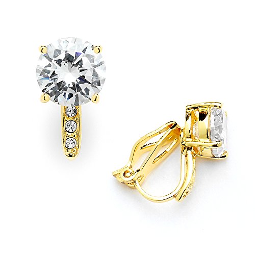Mariell Gold Clip-On Cubic Zirconia Crystal Stud Earring, 2 Carat, for Wedding, Brides, Birthday Gift