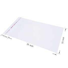 Wowfit 100 Count 11x15 Inch Clear Cellophane Plastic Bags, Resealable Self-Sealing Cello Bags Great for Packaging Clothing, Shirts, Decorative Wrappers, Party Favors, Artwork and More