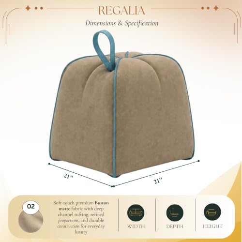 Image of FURNY Signature Regalia Suri Accent Pouf | Boston Fabric | 40D High-Density Foam | (Warm Sand Beige) | Footrest, Vanity Ottoman & Accent Seat for Home, Office & Hotel