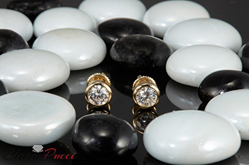 1.20 Ct Round Cut Conflict-Free Vvs1 Ideal Gemstone Birthsone Designer Simulated Diamond Solitaire Bezel Set Stud Earrings Solid 14K Yellow Gold Screw Back #TOP1