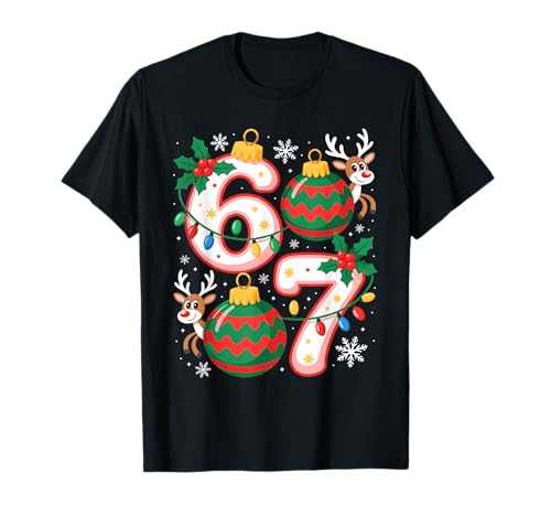 Funny Six Seven 67 Meme 6 7 Elf Santa Christmas Pajamas Kids T-Shirt