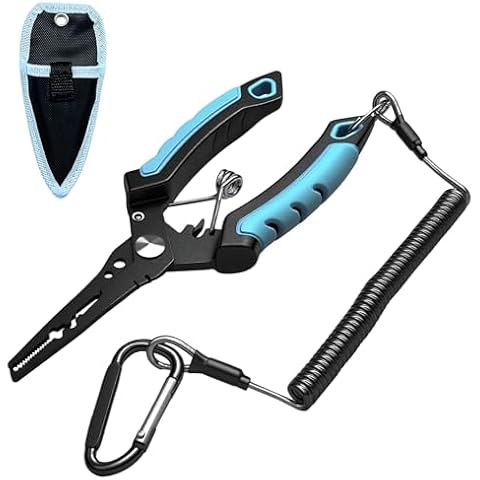 Keenjorika Multi-Purpose Fishing Pliers, Fish Hook Remover Tool, Line Cutter, Ergonomic Stainless Steel Fishing Pliers with Sheath and Lanyard, Outdoor Tool for Saltwater & Freshwater Cover