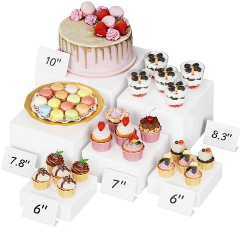 Lifewit 6 PCS Buffet Risers and Stands (6 6 7 7.8 8.3 10) Food Risers for Buffet Table Catering Dessert Cake Holder for Party Collectibles Jewelry Display Shelf Nesting Cube Boxes White