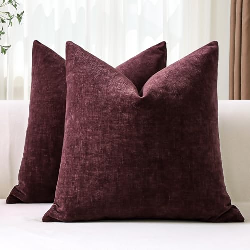 JOTOM 2er Set Chenille Kissenbezüge, Dekorative Weich Einfarbig Wurf Kissenbezug Moderne Kissenhüllen Sofakissen Dekokissen Zierkissenbezug für Wohnzimmer Schlafzimmer Deko (60x60cm, Bordeauxrot)