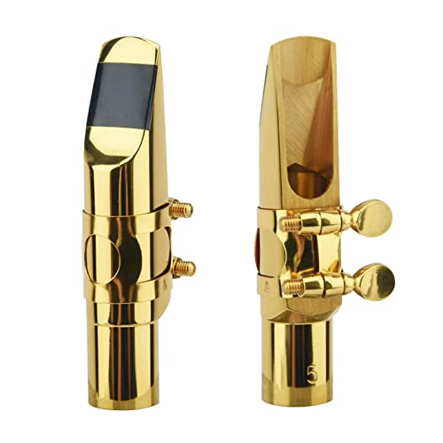 Alto Saxophone Mouthpiece with Cap and Ligature, Brass Metal Eb Alto Sax Mouthpieces 5C for Saxophone Musician Professionals Beginners Concert Band(SIZE:Gold - 5C) by Giyochie - Used condition - US$31.25