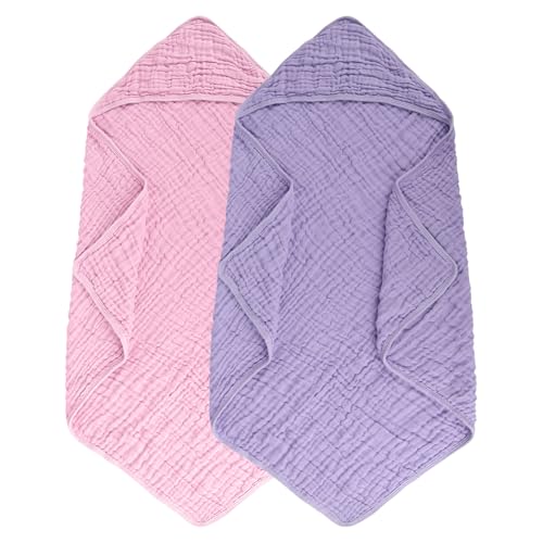 Synrroe Hooded Muslin Towels Pink & Purple