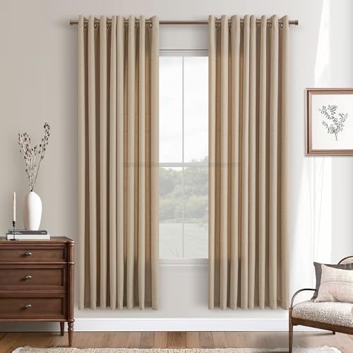 DUKIYO Tan Brown Linen Semi Sheer Bronze Grommet Curtains for Bedroom