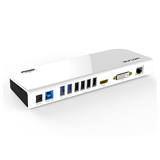 WAVLINK USB 3.0 Universal Laptop Docking Station Dual Video Display HDMI &DVI/VGA, Gigabit Ethernet, Audio, 6 USB Ports for Windows, Chromebooks-White