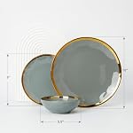 POKINI Dinnerware Set, 12 Pieces Plates and Bowls Set, Dish Set for Wedding Anniversary Birthday, Grey and Gold