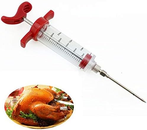 1 Pack Plastic Marinade Injector Syringe with Screw-on Meat Needle for BBQ Grill,1.1oz (30ml) Red. Meat Injector Kit, Turkey Injector Syringe, Marinade Needles for Home Yummy Smoked,Portable for Party
