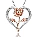 Klurent Heart Rose Pendant Necklace, 14K White Gold and Rose Gold 5A Cubic Zirconia Rose Flower Necklace Jewelry with Gift Box for Women Mom Girlfriend Wife