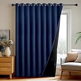 Deconovo Cortinas Salon Opacas 100% con Anillas, Cortinas Térmicas Aislantes Frío y Calor, Cortinas Modernas para Dormitorio con Reverso Negro, 1 Paneles, 300x260 cm, Azul Marino
