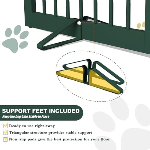 PUPETPO Freestanding Pet Gate for Dogs, Foldable Wooden Dog Gate for House, Extra Wide Indoor Pet Barrier for Stair, Doorway, Hall, Support Feet Included, 120 Inch Wide, 6 Panels 24",Green — 사진 3