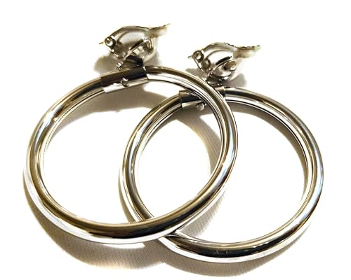 Clip-on Earrings Dangle Thick Hoop Earrings Plated Gold or Silver Tone 2 inch