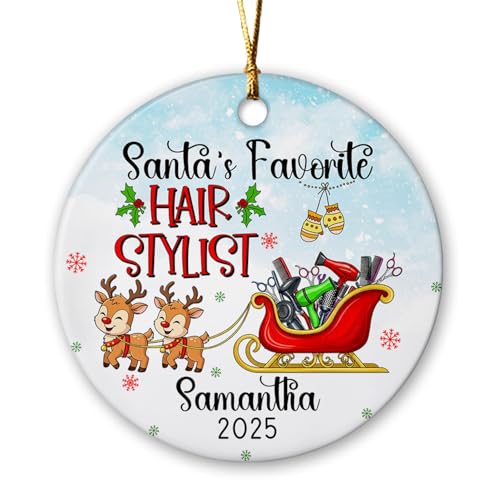 Hairstylist Ceramic Christmas Ornament 2025, Santa's Favorite Hair Stylist Ornaments, Personalized Name/Year Christmas Ornament Gifts for Men Women Hairdresser, Custom Best Hairstylist Ornaments Xmas