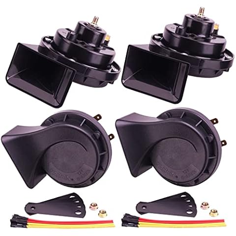 AOLIHAN 4 Pcs Horns 300DB Car Horn Loud Train Horn for Truck Auto Air Horn Electric Snail Horns 12v Waterproof High Tone Low Tone Horn for Car Motorcycle Boat Truck Cover