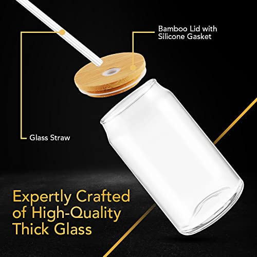 Drinking Glasses Beer Can Glass With Bamboo Lids And Glass Straws, 2 Pack 16 Oz Glass Tumbler Can Shaped Glass Cups With Lids And Straws, Iced Coffee Cup, Beer Glasses, Ideal For Water, Soda, Tea, #TOP1