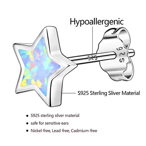 Gold Star Earrings for Girls, Hypoallergenic Fire Opal Stud Earrings For Women ARSKRO S925 Sterling Sliver Little Small Tiny Cute Earring Jewelry Gifts for Sensitive Ears Toddlers Kids3