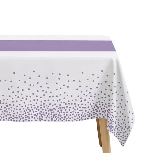 Image of White and Purple Party Decorations Tablecloth, 3 Pack Disposable Purple Dot Table Cover Printed Table Runner for Birthday Baby Bridal Shower Wedding Anniversary Graduation, 86in x 55in