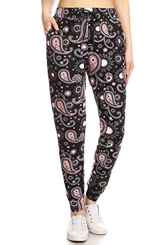 Leggings Depot Jga-R792-M Quantum Paisley Print Jogger Pants W/Pockets, Medium #TOP1