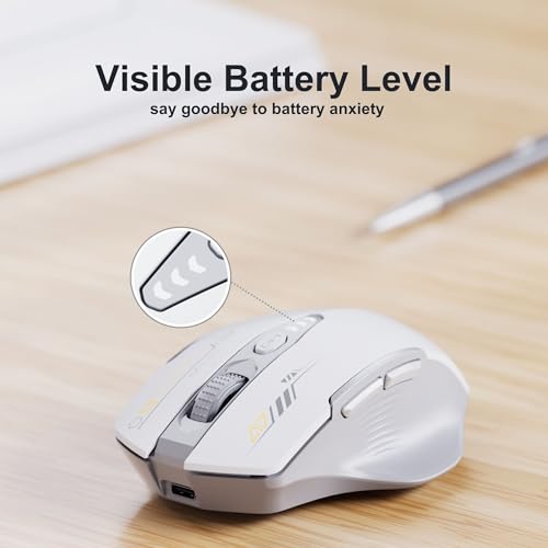 Image of Uineer Wireless Mouse, [Upgraded] Visible Battery Display,Rechargeable 2.4G USB Wireless Laptop Mouse, 4 Adjustable DPI Levels, Wireless Laptop Mouse,Grey and White