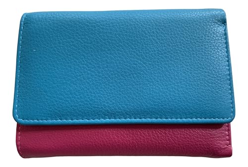 Golunski Kompakte RFID-Geldbörse für Damen, weiches Leder, dreifach gefaltet, Fuchsia, Türkis, M, Klassisch