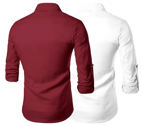 Image of Zombom Men's Combo Cotton Polyester Blend Solid Full Sleeve Straight Regular Fit Mandarin /Chinese Collor Kurta (Pack of 2)