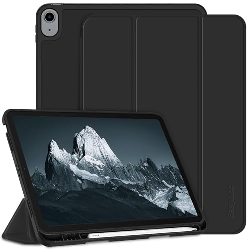 EasyAcc Case for iPad Air 5th/ 4th Generation 10.9 2022/2020 with Pencil Holder, Ultra Thin Soft TPU with Stand Function PU Leather Protective Case with Auto Sleep/Wake, Black