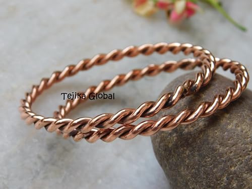 Pure Copper Twisted Tensor Bangle Set 2, Solid Copper Bracelets for Men and Women, Handmade Health Jewelry3