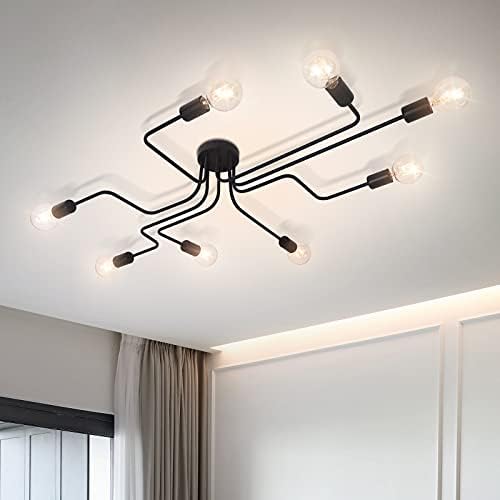 OYIPRO Ceiling Light Fitting, 8-Light Chandelier Lamp, Semi-Flush Ceiling Light Fixture, Black E27 Base Lighting, for Dining Room, Bedroom, Living Room, Kitchen