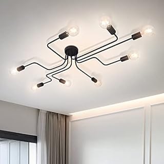 OYIPRO Ceiling Light Fitting, 8-Light Chandelier Lamp, Semi-Flush Ceiling Light Fixture, Black E27 Base Lighting, for Dining Room, Bedroom, Living Room, Kitchen