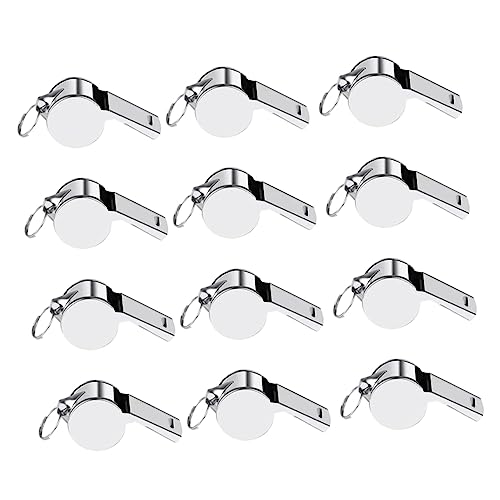 12 silbatos de acero inoxidable con cordón para árbitros miniatura 1