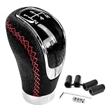 Fkewp 5 Speed Shift Knob, Weighted Leather Car Manual Gear Stick Shifting Handle with Adapters, Universal Manual Transmission Shifter Lever Replacement for Cars Trucks SUVs (Black & Red)