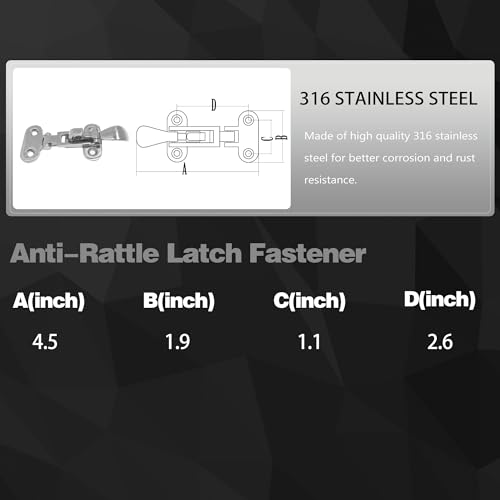 Image of Stainless Steel Hasps Marine Grade 316 SS Boat Latches Heavy Dudy Door Latch with Screws (B-2 Pack)