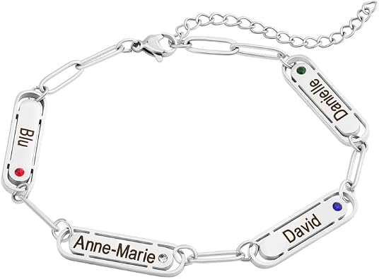 Personalized Paperclip Chain Bracelet 1-4 Birthstone and Names, Custom Name Bracelet Personalized Jewelry Gift for Women, Mom Gift for Birthday, Mothers Day, Anniversary
