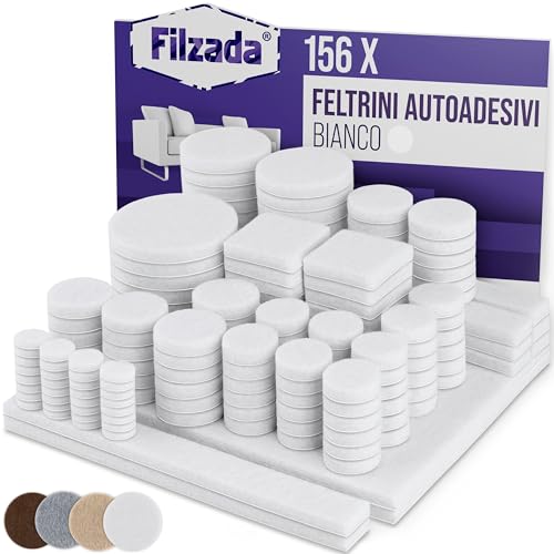 Filzada® Feltrini autoadesivi set 156 pezzi (quadrato e tondo) - Bianco - Feltro professionale per mobili scivola con una forza adesiva ideale