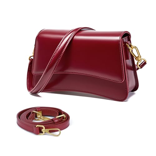 Genuine Leather Crossbody Bag for Women, Adjustable Leather Purse(Wine Red)