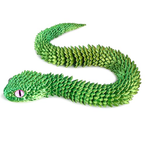 ATESSON 3D Printed Animals,3D Printed Snake Flexible Joints 11.8\" 3D Snake,3D Printed Toys,Home Office Classroom Decor Executive Desk 3D Printed Fidget Toys (1 Piece Yellow Green)
