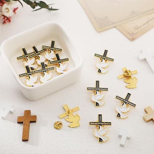 Misdary 25 Pcs Funeral Memorial Pins Christian Dove Cross Forever in Our Hearts Lapel Pin for Mourning Remembrance Day(Black)