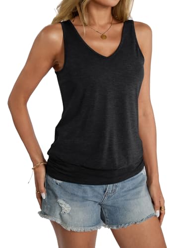 EasyGala Womens Banded Bottom V Neck Tank Tops Sleeveless Cami Shirts Casual Loose Fit Clothes 2026 Summer Black Large — view 4