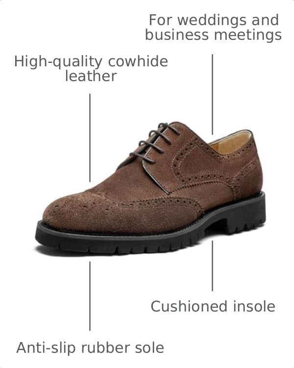 Image of Men's Dress Shoes Wingtip Genuine Cowhide Leather Oxfords with Brogue Derby Shoes for Wedding, Business, Fomal Occasions
