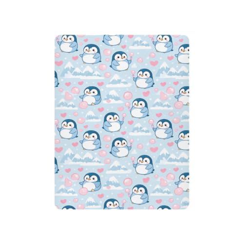 Image of Crib Sheet Breathable Soft Crib Mattress Sheet for Baby Toddler Boys Girls Fitted Pack n Play Crib Sheet Fit Standard Crib Mattress 52 x 28 Inch Blue White Penguin Love Mountain