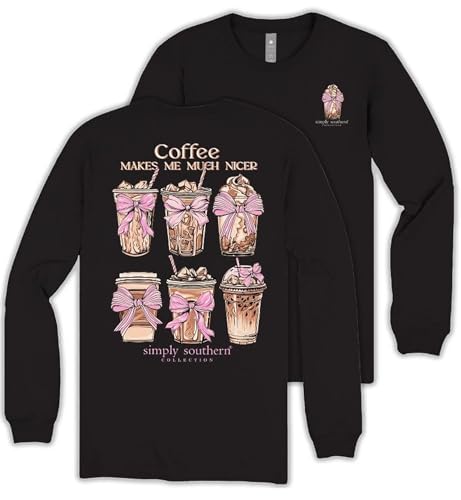 Simply Southern Coffee Makes Me Much Nicer - Pink Bows - Adult Long Sleeve