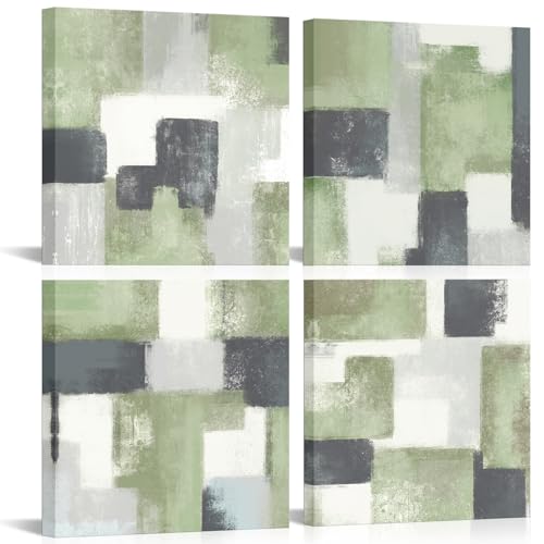 LoveHouse Groen en Grijs Canvas Wall Art Salie Groen Abstract Schilderen Kunstwerk Prints Groen Grijs Decor voor Slaapkamer..