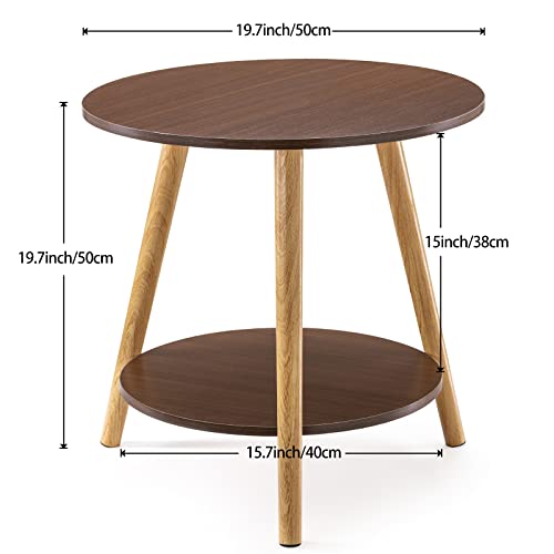 Garini Round Side Tables, Garini Reddish Brown 2-Tier Nightstand Coffee End Table thumb #1