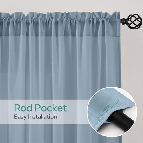 HOMEIDEAS Non-See-Through Stone Blue Privacy Semi Sheer Curtains 84 Inches Long 2 Panels Set Light Filtering Curtains for Living Room Bedroom Drapes,W52xL84 by HOMEIDEAS - Used condition - Image 7