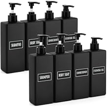 Segbeauty 8 Pack Bathroom Soap and Shampoo Dispenser, Matte Black Plastic Square Body, 16.9oz & 500ml Refillable