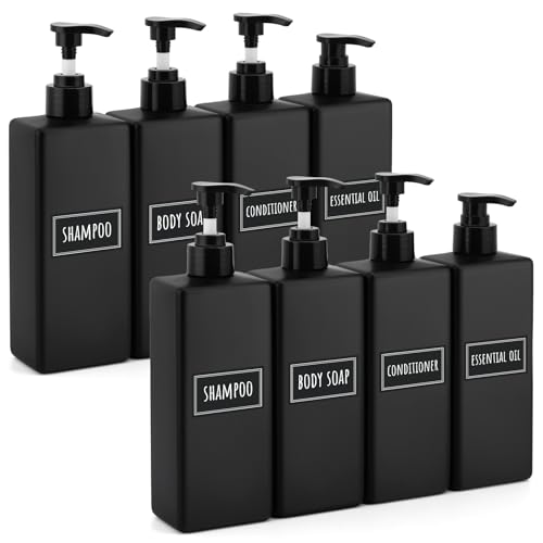 Image of Segbeauty 8 Pack Bathroom Soap and Shampoo Dispenser, Matte Black Plastic Square Body, 16.9oz & 500ml Refillable