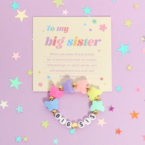 Big Sister Bracelets, Heart Charm Beads Stackable Bracelet Surfer Stretch Accessories Jewelry Gift for Big Sis3