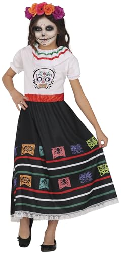 Costume Skull Catrina Bambini 5-6 Anni - Vestito e Cintura per Ragazze - Costumi per il Giorno dei Morti Halloween e Carnevale - Ideale per Feste in Maschera - bianco nero